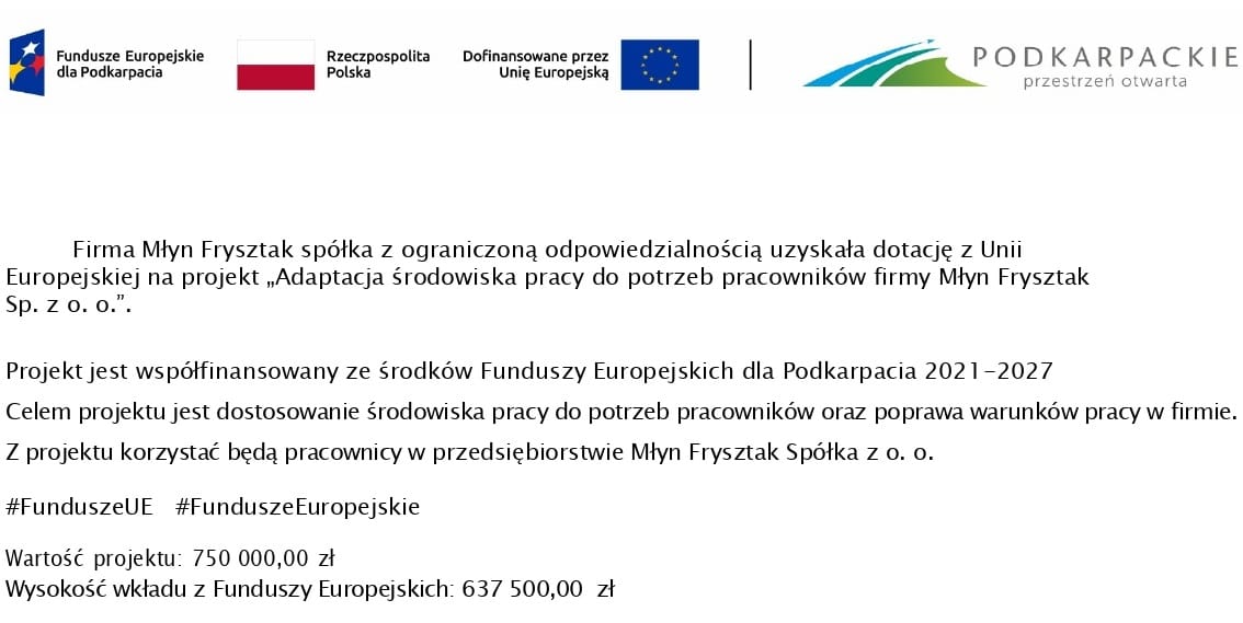 info o dotacji z ue mlyn frysztak